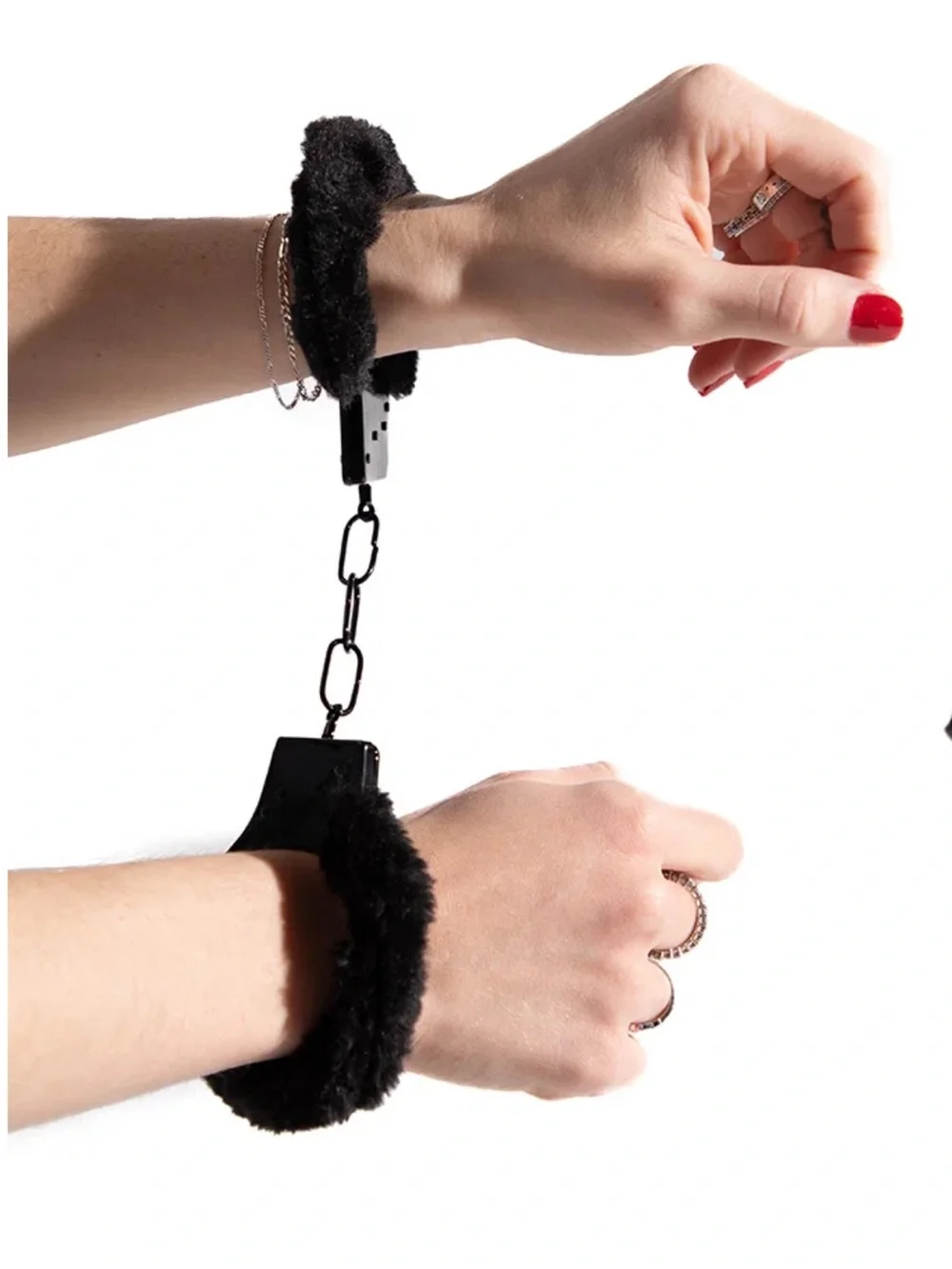 Yandy Black Faux Fur Handcuffs with Keys